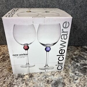 Vtg~Circleware~New Yorker~3-Piece~15 oz‎ Wine Goblets w/Luster Ball~NIB